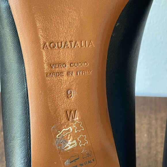 Aquatalia Pasha Phoebe Nappa Black Leather Point Toe Block Heels Size 9 - Picture 5 of 6